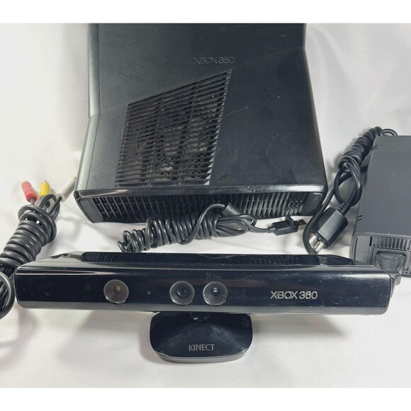 Xbox 360 Slim Black Console Kinect Bundle Tested NO Hard Drive - Picture 2 of 16